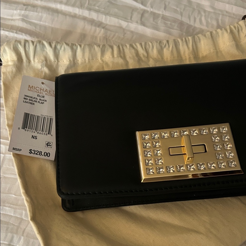 Michael Kors Black Shoulder Bag with Gold Accents